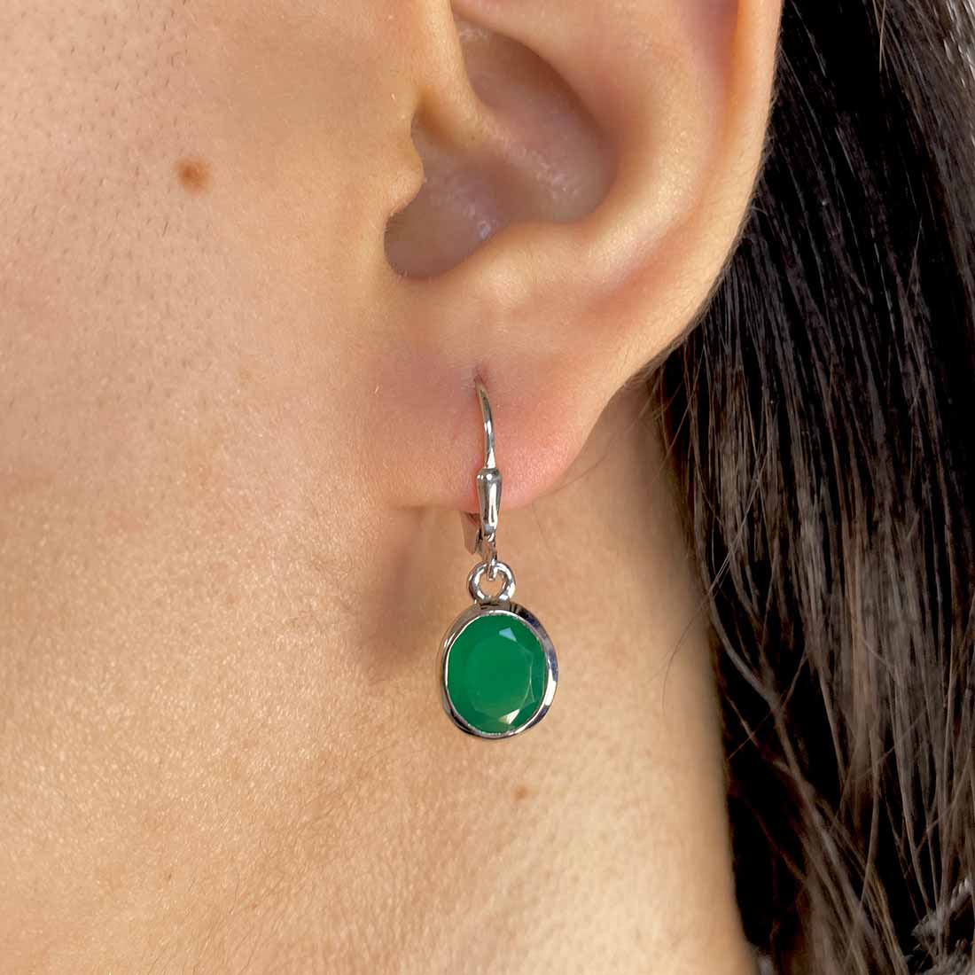 Green Onyx Leverback Earring-(GRO-SE-713.)